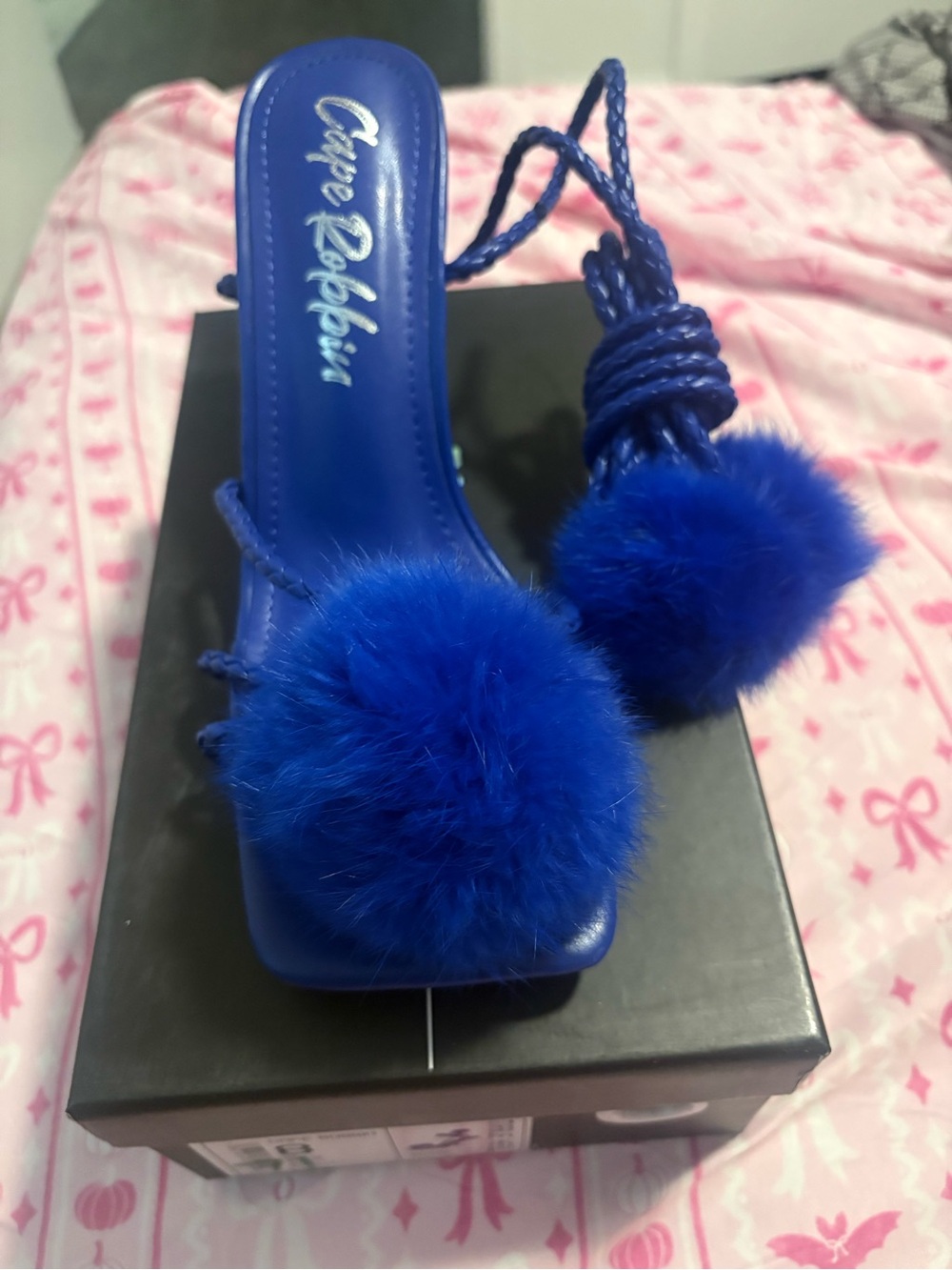 Cape Robbin Royal Blue Pom-Pom Strappy Heels